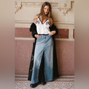 NEW FREE PEOPLE come as you are denim maxi skirt in sapphire with slit